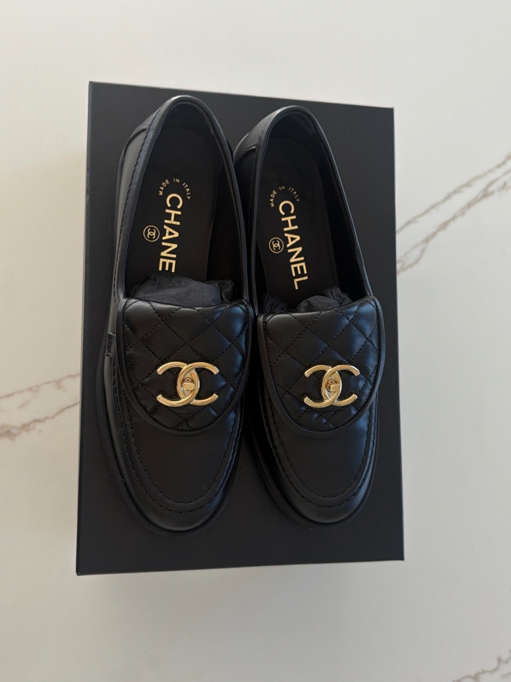 Authentic Chanel Black Loafer Moccasins